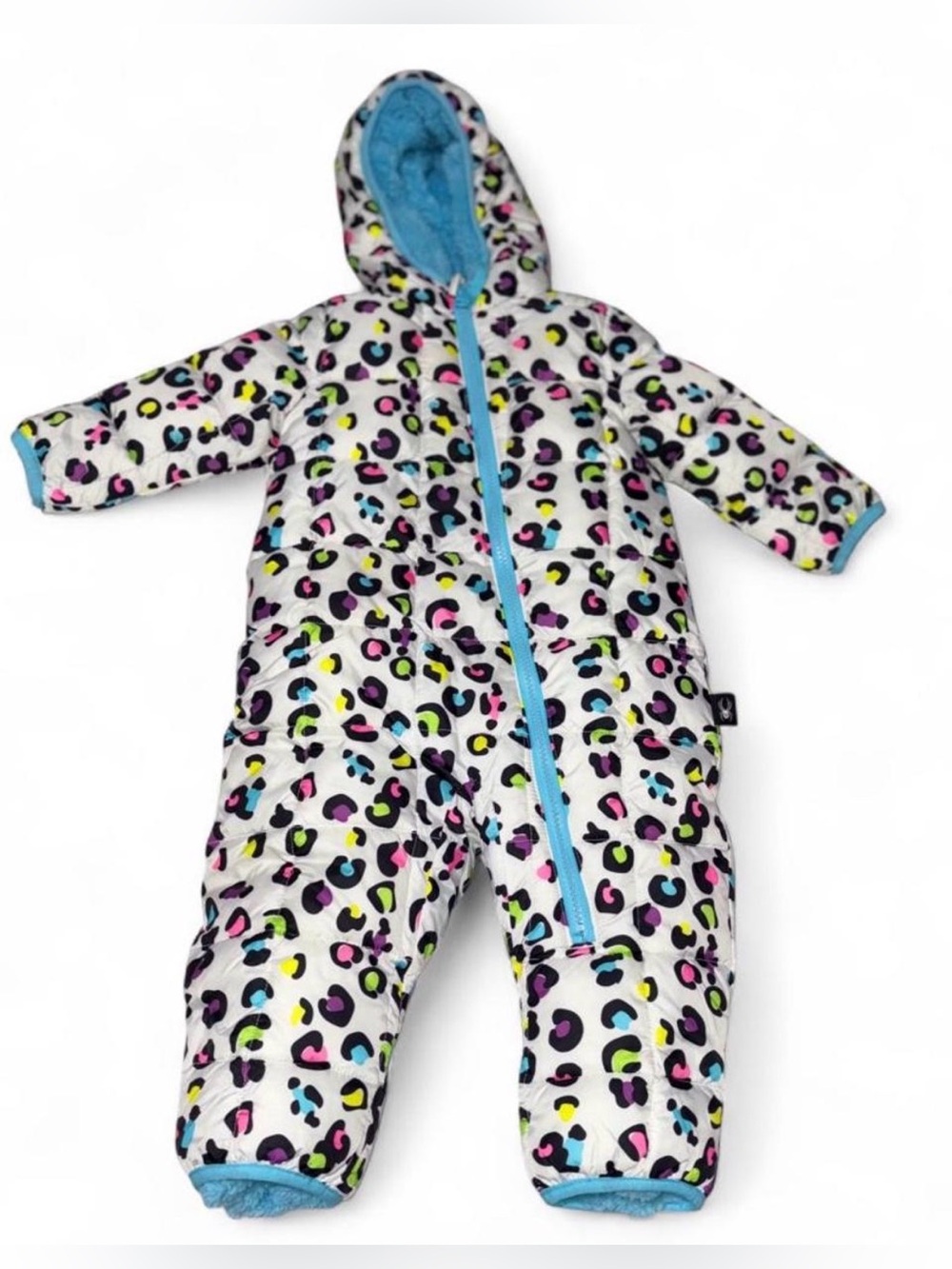Spyder Infant Hooded One-Piece - White Multi colored Leopard Print snow suit